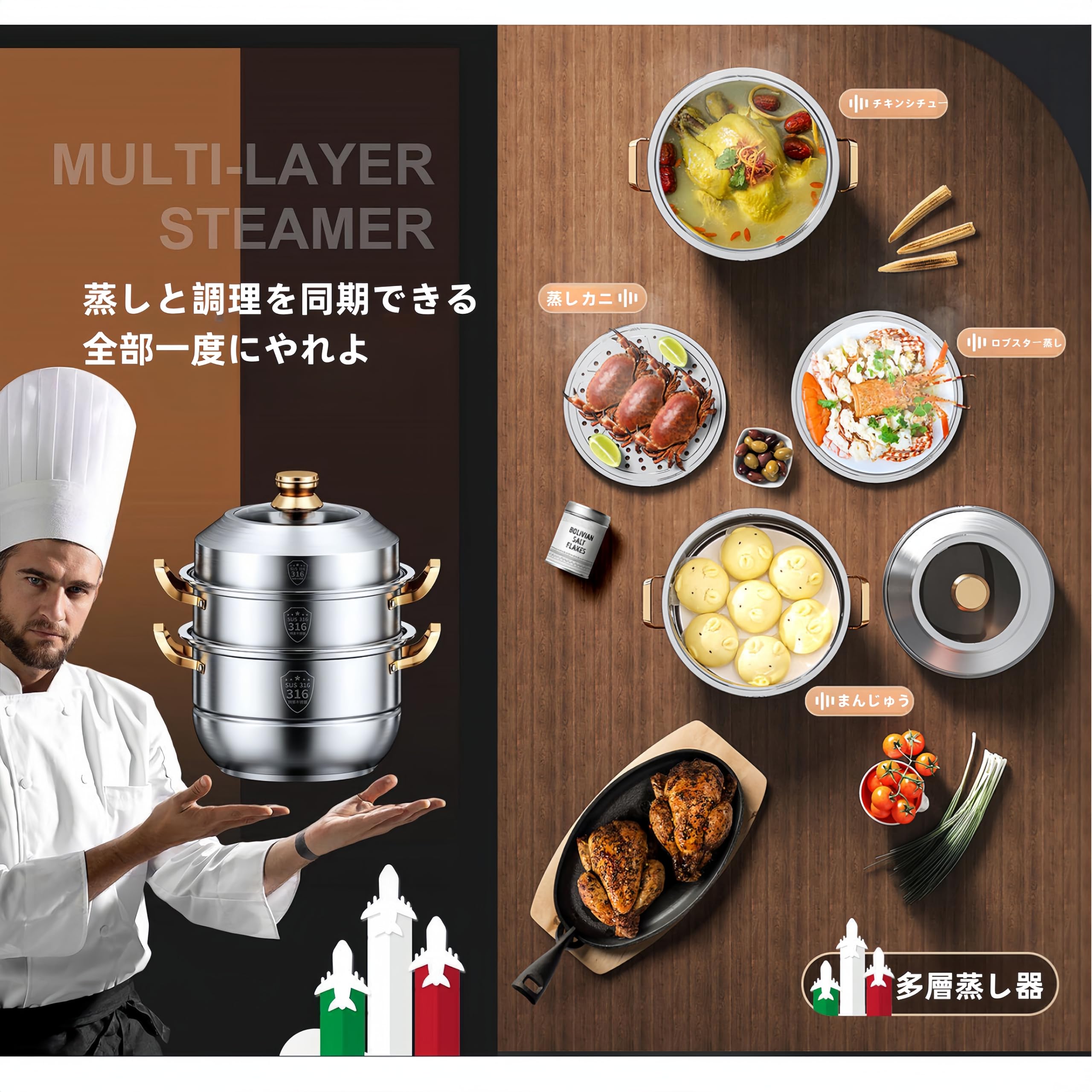 Amazon｜RoBeKaU蒸し器 蒸し鍋 ステンレス 二段三段四段 蒸しもの鍋 鍋